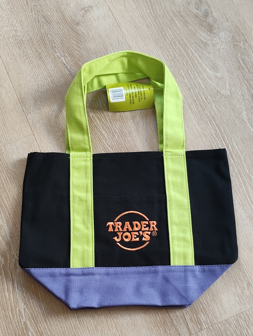 Black Canvas Mini Tote with Neon Green Handles and Lavender Base